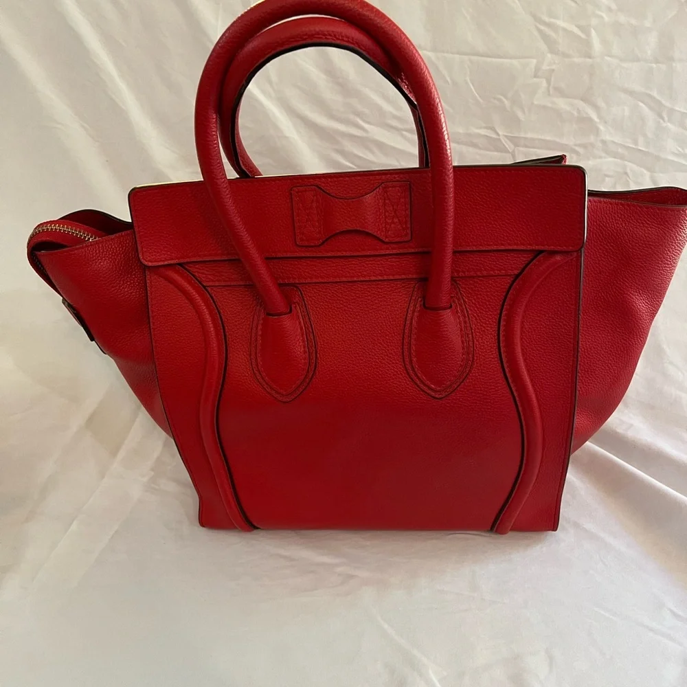 CELINE Luggage Micro 189793 Handbag Red Calfskin Women's Men's - Picture 3 of 8